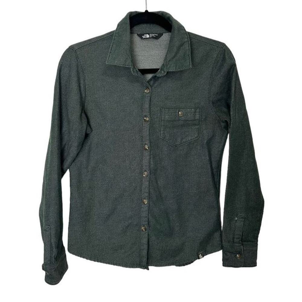 The North Face Women's Button-Down Long Sleeves Denim T-Shirt Green Gray Size S/